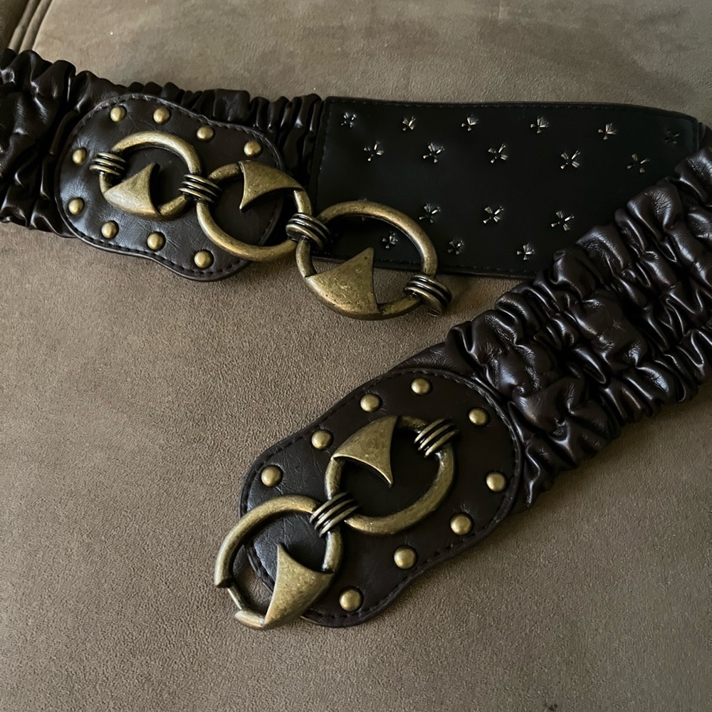 Boho/Western Black Stretch Belt with Brass Accents